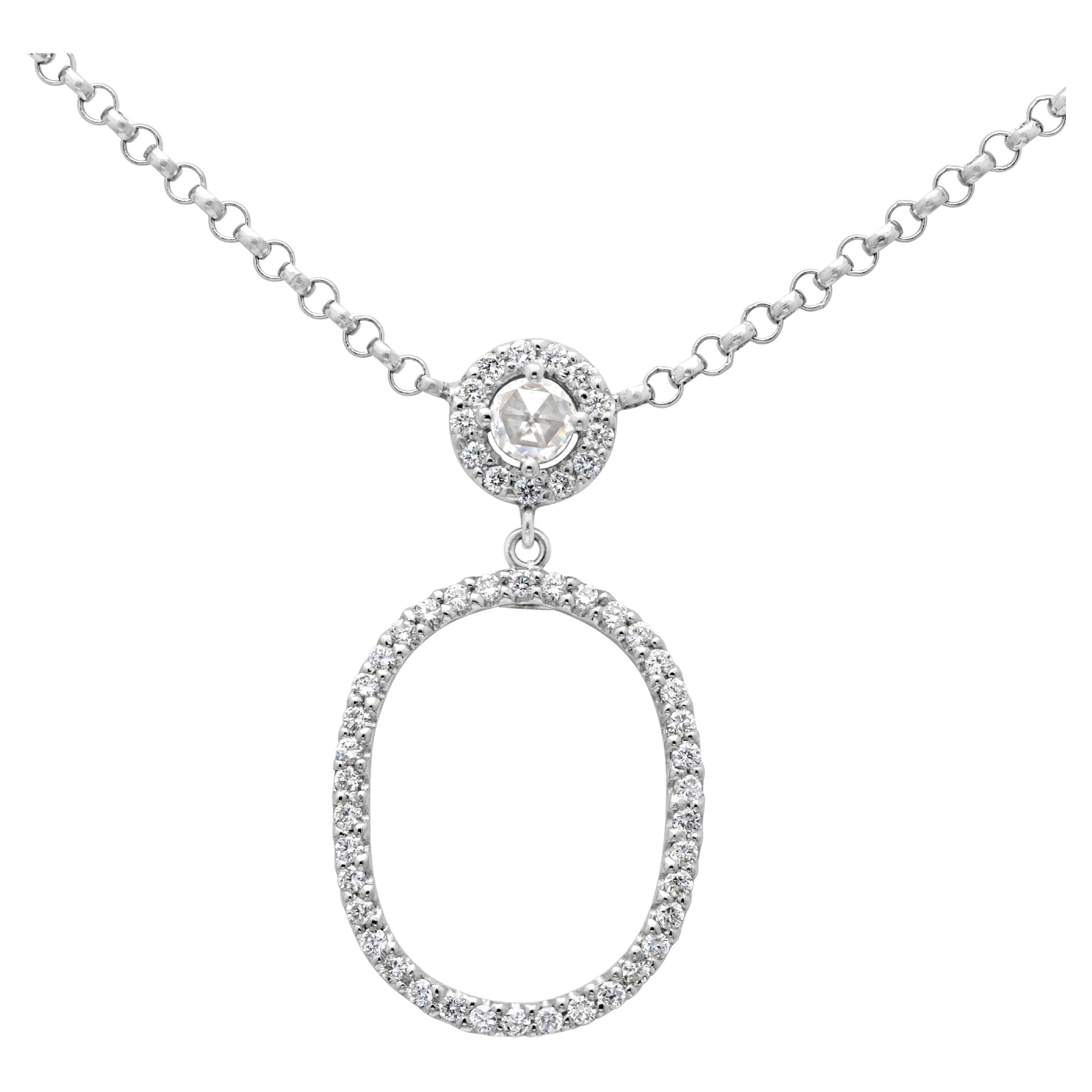 Roman Malakov 1.40 Brilliant Round Diamond Open Work Pendant Diamond Necklace  For Sale