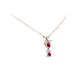 Roman Malakov 1.40 Carats Total Ruby & Diamond Pendant Necklace in Rose Gold
