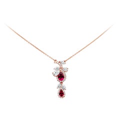 1.40 Carat Total Red Ruby and Diamond Pendant Necklace in Rose Gold