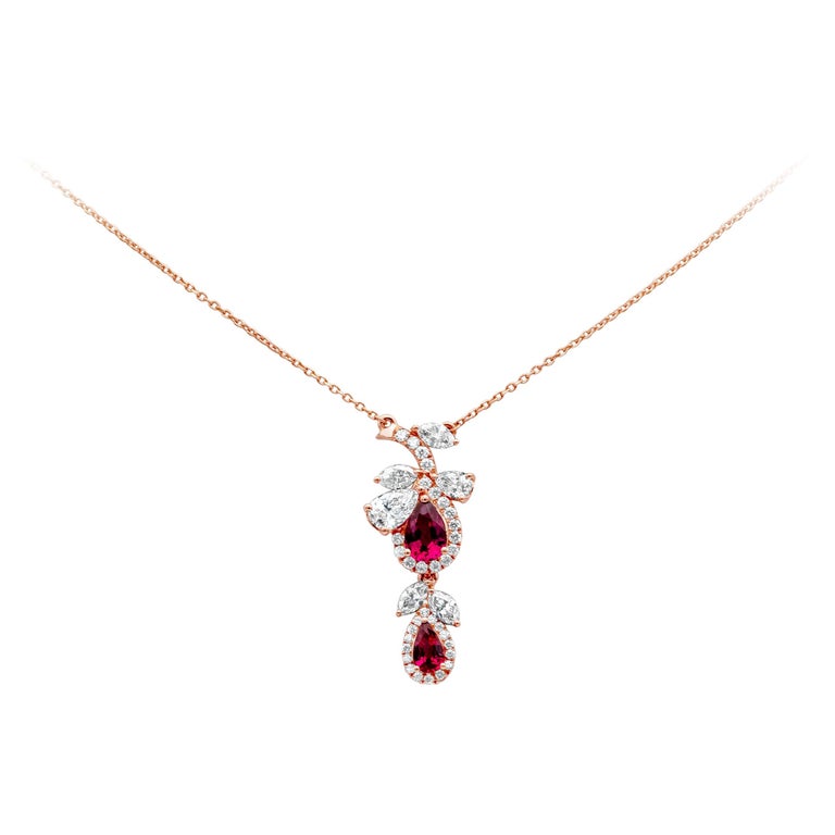 Collier pendentif en or rose avec rubis rouge et diamants de 1,40 carat au  total En vente sur 1stDibs