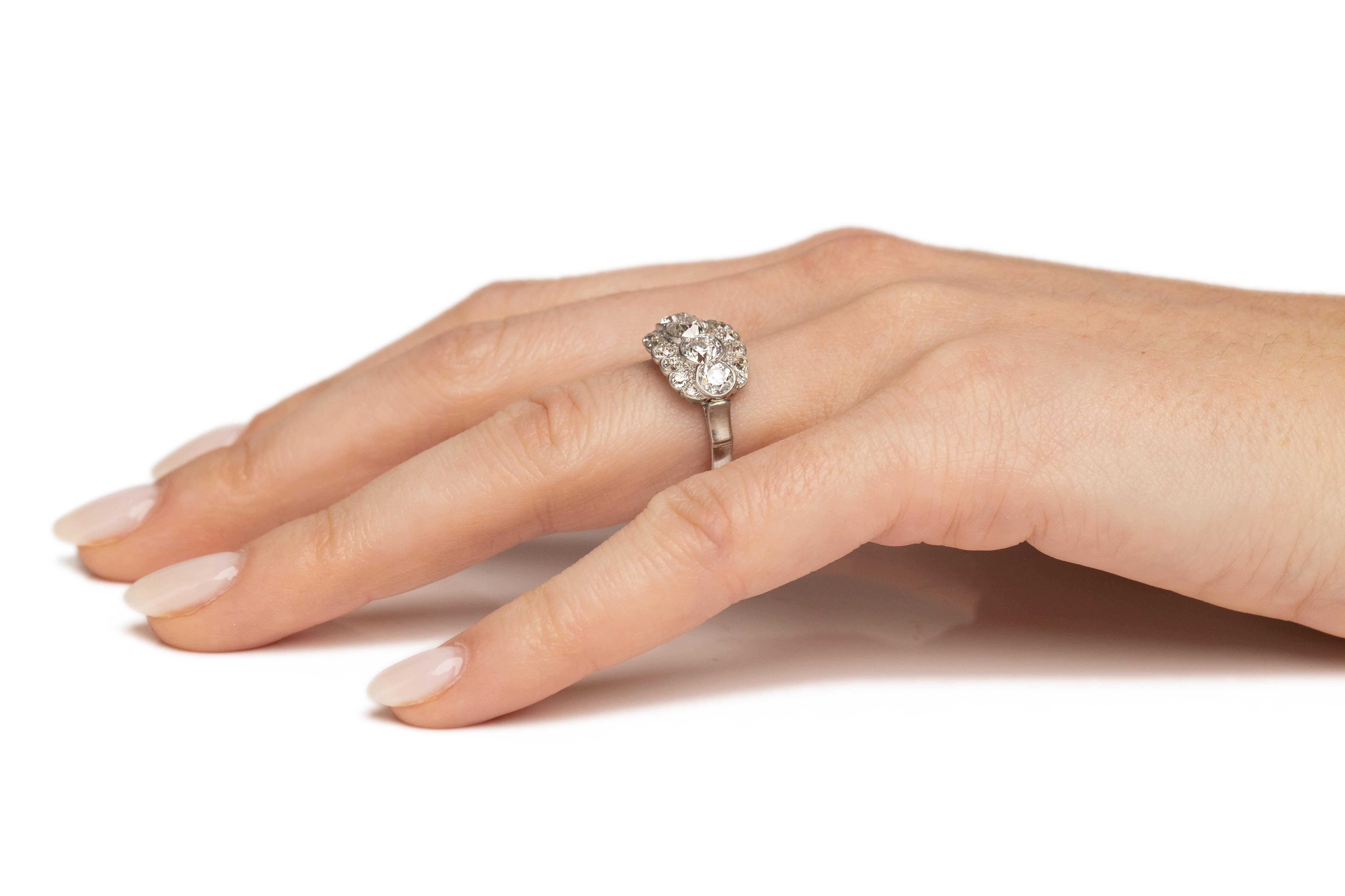 1.40 Carat Total Weight Art Deco Diamond Platinum Engagement Ring 2