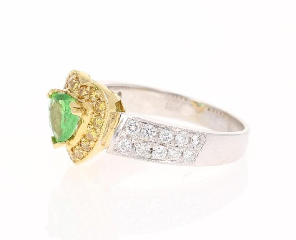 Contemporary 1.40 Carat Tsavorite Yellow Diamond 18 Karat White Gold Cocktail Ring For Sale