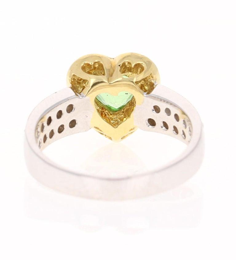 Heart Cut 1.40 Carat Tsavorite Yellow Diamond 18 Karat White Gold Cocktail Ring For Sale