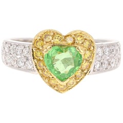 1.40 Carat Tsavorite Yellow Diamond 18 Karat White Gold Cocktail Ring