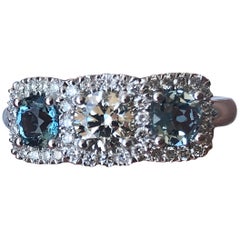 1,40 Karat tw apprx Drei Stein Diamant und Aquamarin 14k w Ring, Ben Dannie
