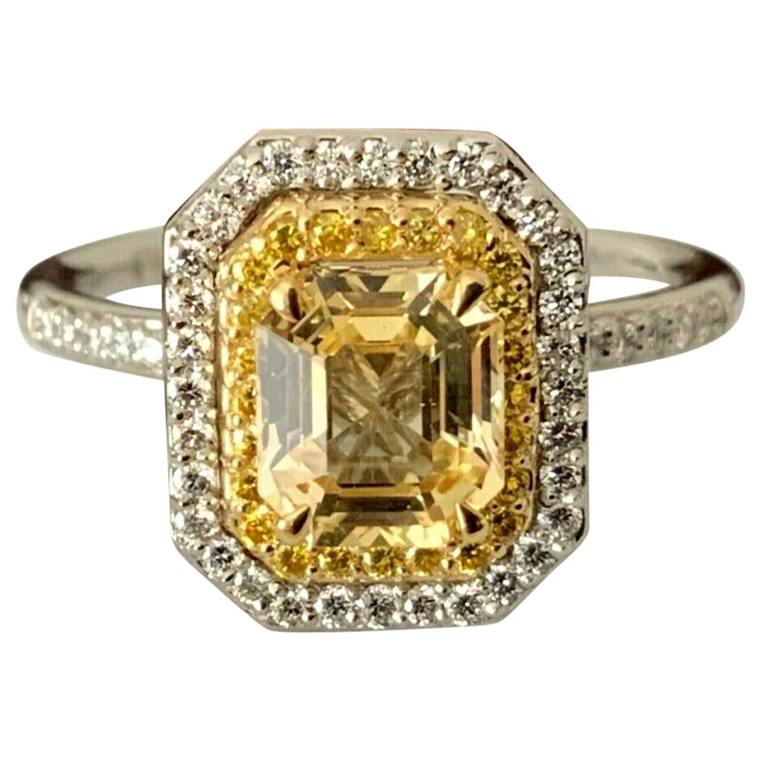 1.40 Carat Unheated Natural Yellow Sapphire and Diamond Ring GIA Certified For Sale