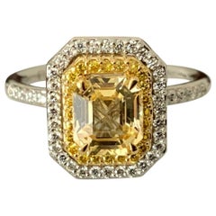 1.40 Carat Unheated Natural Yellow Sapphire and Diamond Ring GIA Certified