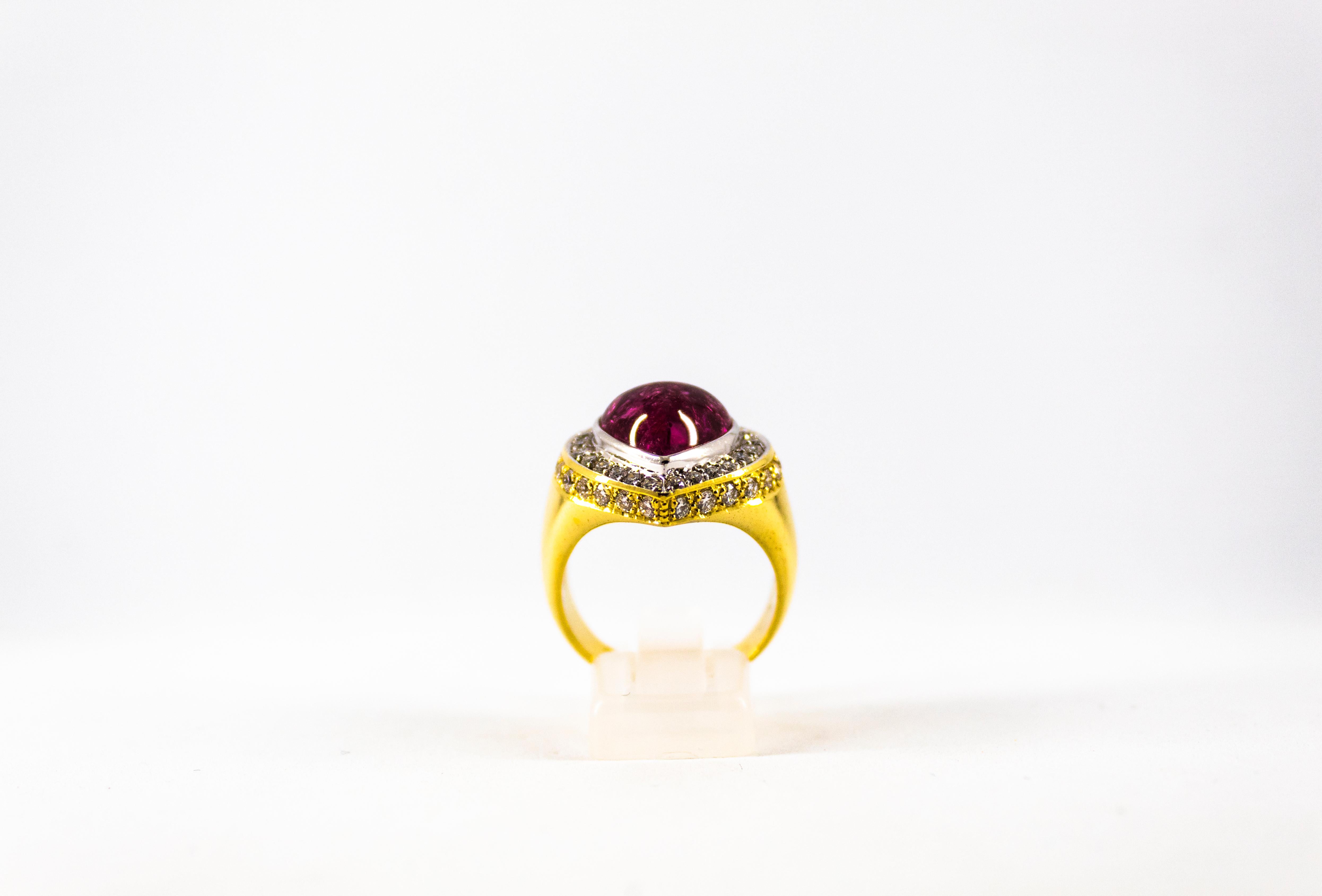 This Ring is inspired by Renaissance Style.
This Ring is made of 18K Yellow Gold.
This Ring has 1.40 Carats of White Diamonds.
This Ring has a 6.00 Carats Pink Tourmaline.
Size ITA: 20 USA: 9
We're a workshop so every piece is handmade, customizable
