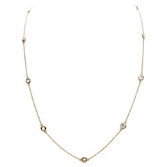 1.40 Carats 10 Station Diamond by the Yard Necklace 14 Karat Yellow Gold