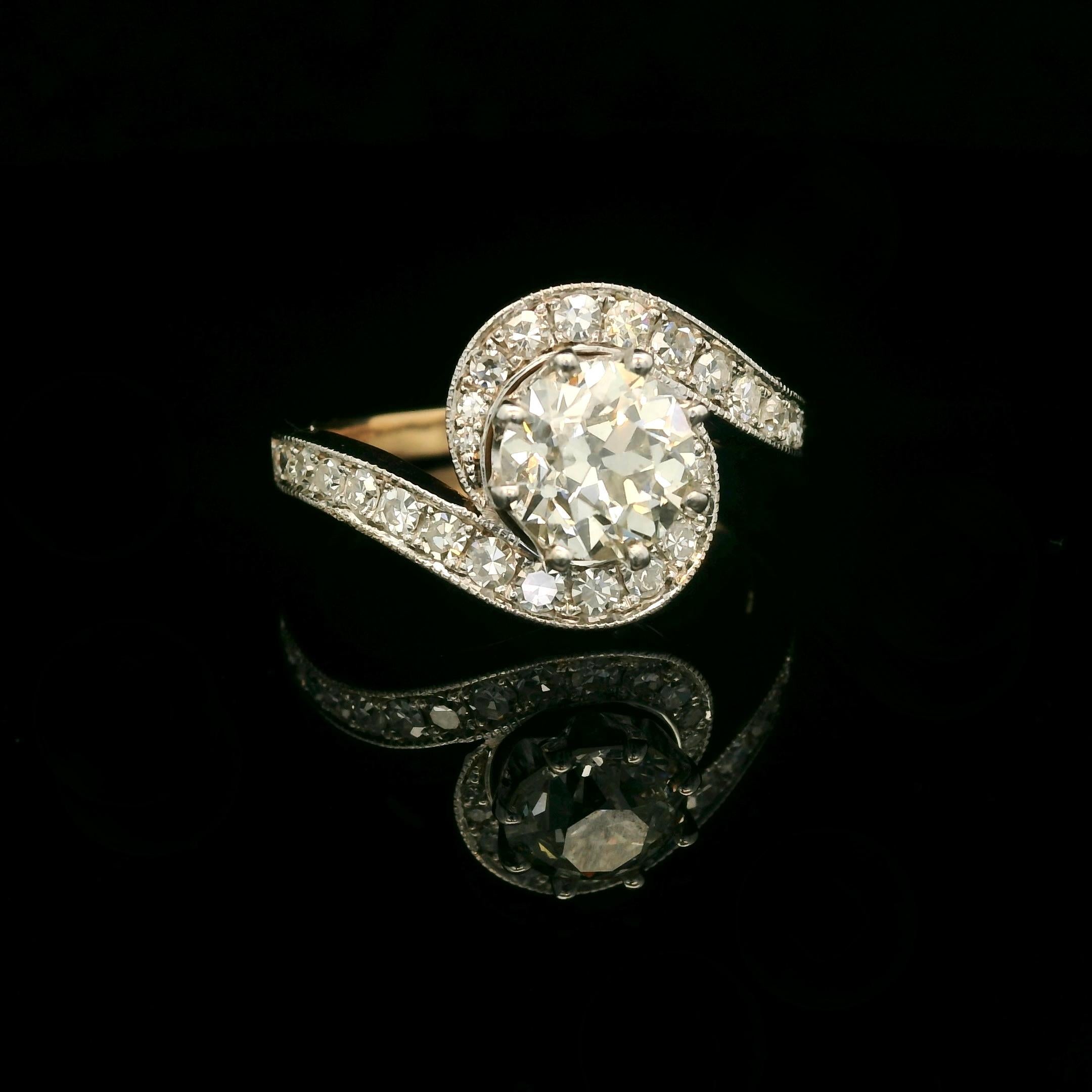 Belle Époque 1.40 Carats Diamond tourbillon ring For Sale