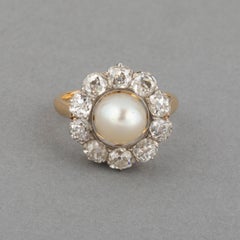 1.40 Carats Diamonds and Natural Pearl Antique Belle Epoque Ring
