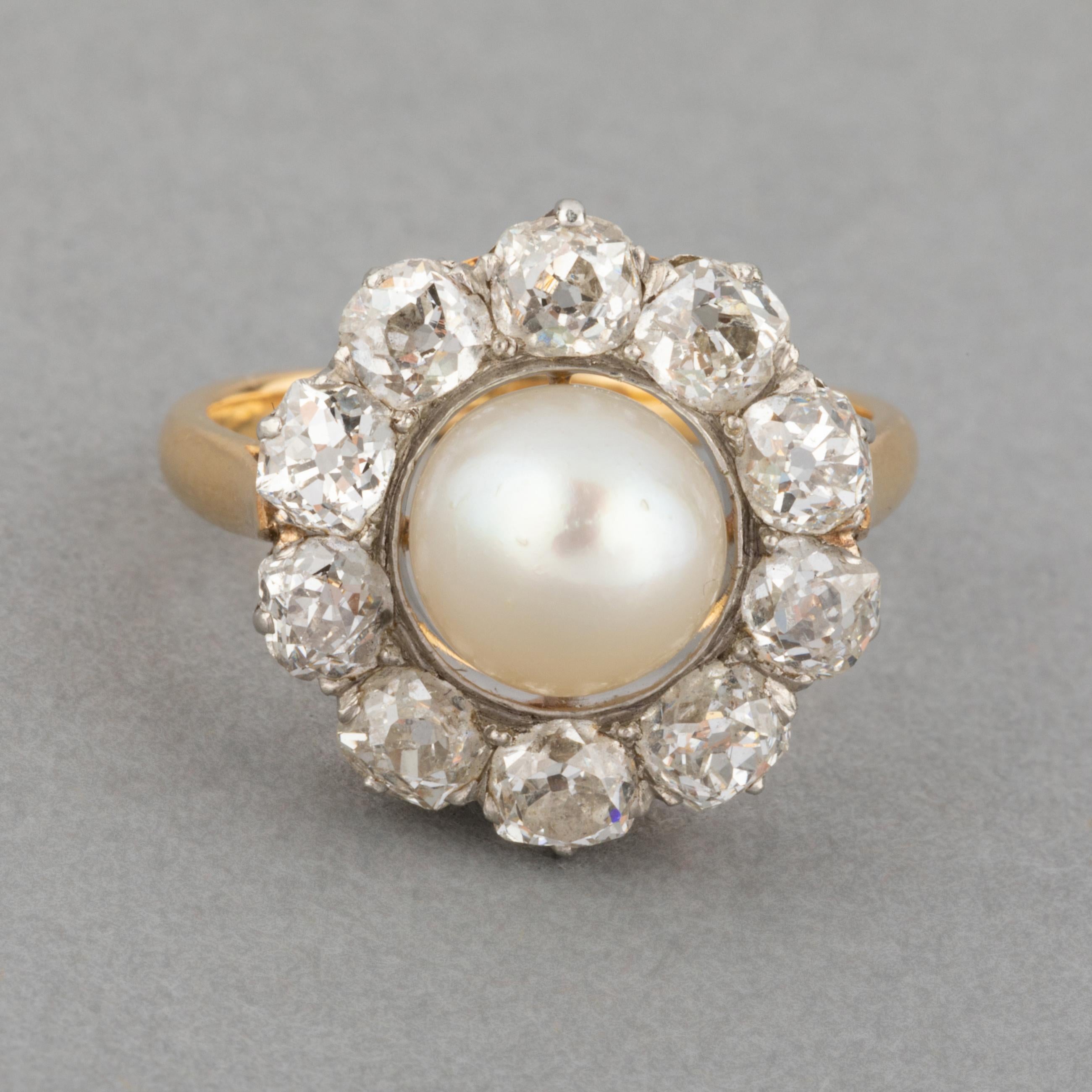 1,40 Karat Diamanten und natürliche Perlen Antiker Belle Epoque Ring (Belle Époque) im Angebot