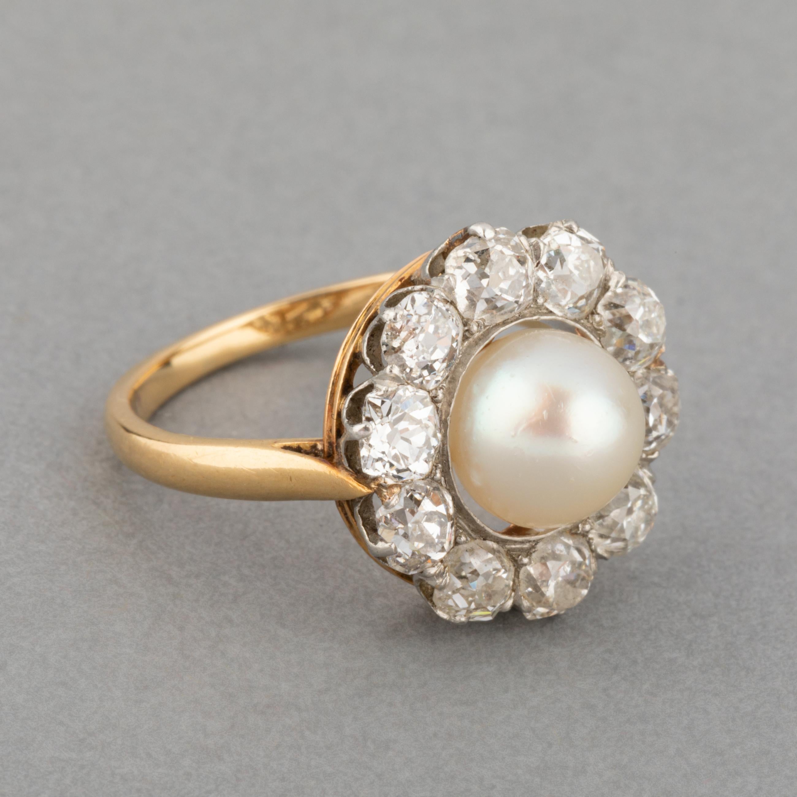1,40 Karat Diamanten und natürliche Perlen Antiker Belle Epoque Ring (Rundschliff) im Angebot