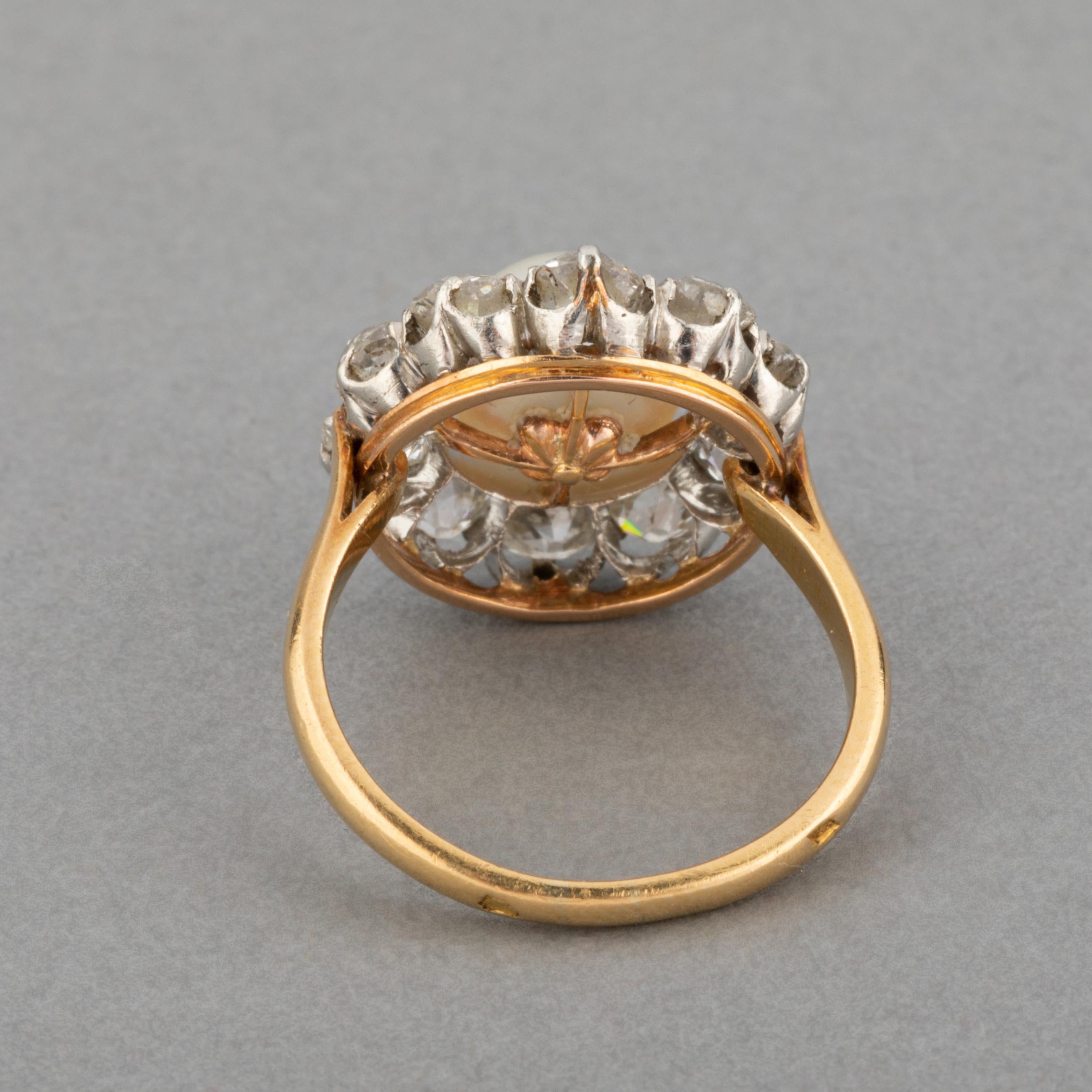 1,40 Karat Diamanten und natürliche Perlen Antiker Belle Epoque Ring im Angebot 1