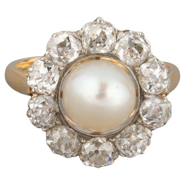 Belle Époque Natural Pearl and Diamond Ring For Sale at 1stDibs