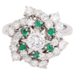 Vintage 1.40 Carats Diamonds Emeralds 18 Carat White Gold Whirlwind Ring