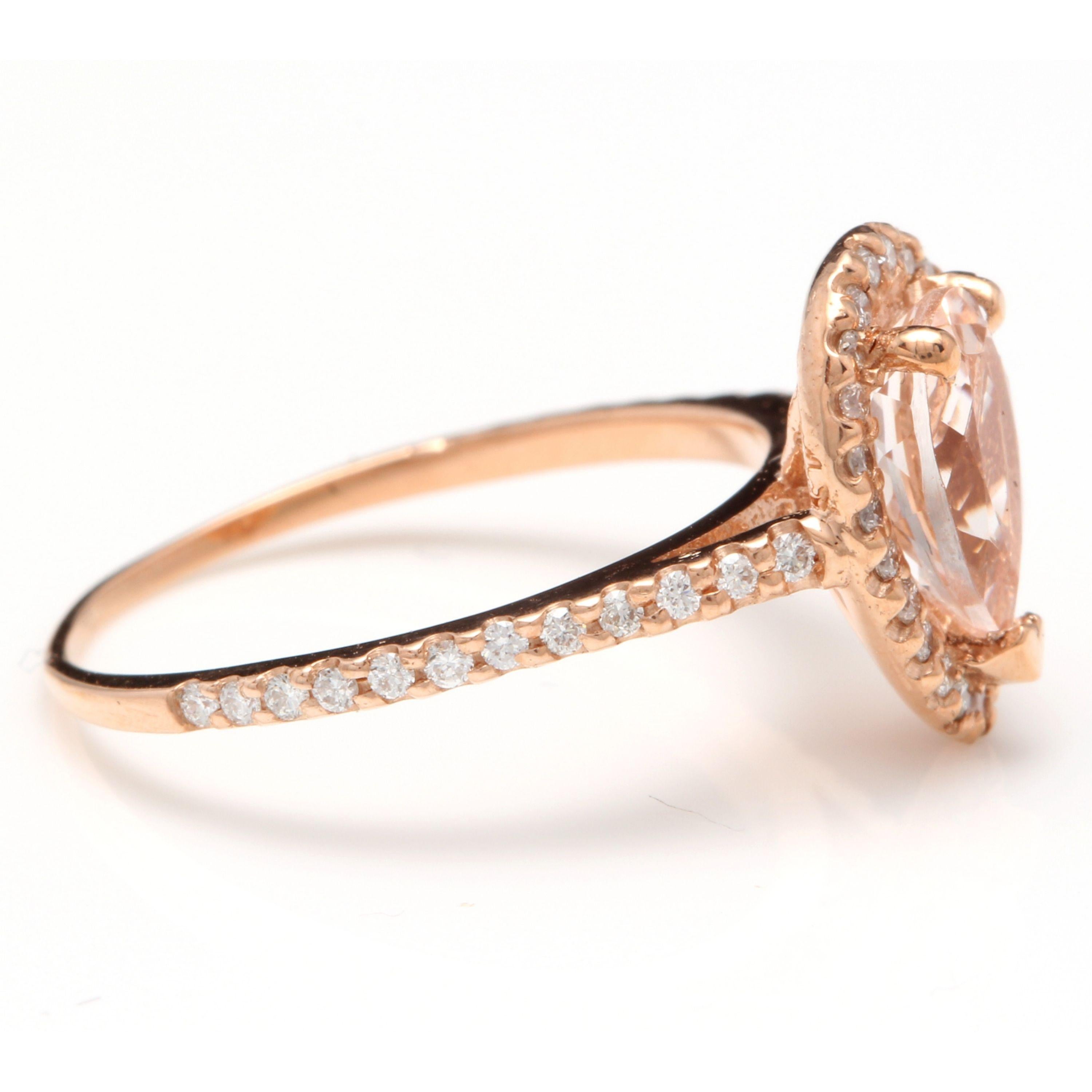 Rose Cut 1.40 Carat Exquisite Natural Morganite and Diamond 14 Karat Solid Rose Gold Ring For Sale