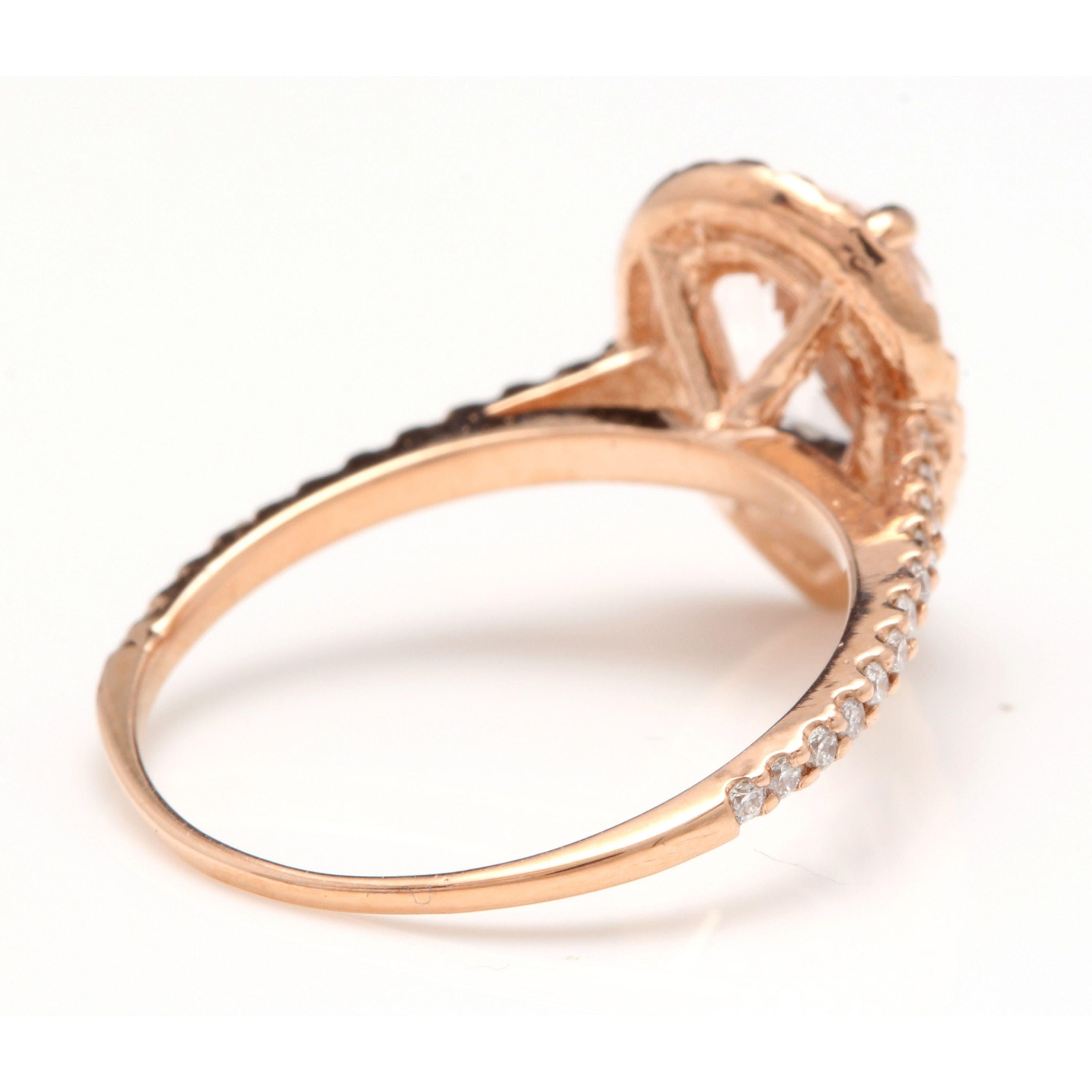 Bague en or rose massif 14 carats avec diamants et morganite naturelle exquise de 1,40 carat Neuf - En vente à Los Angeles, CA