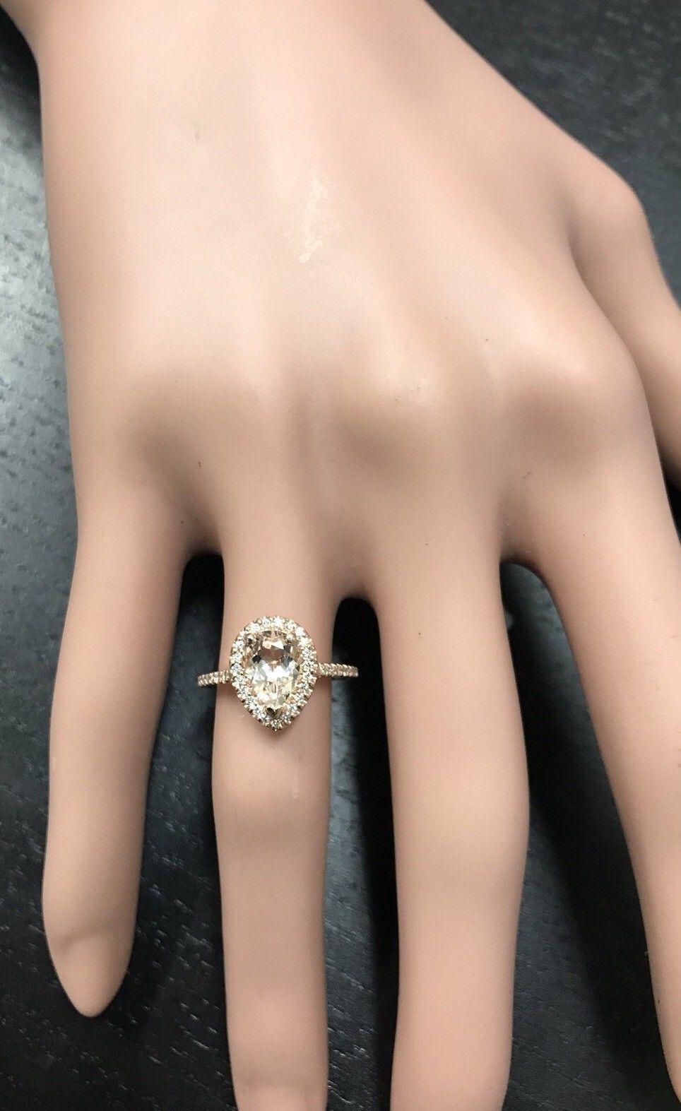 Bague en or rose massif 14 carats avec diamants et morganite naturelle exquise de 1,40 carat Pour femmes en vente