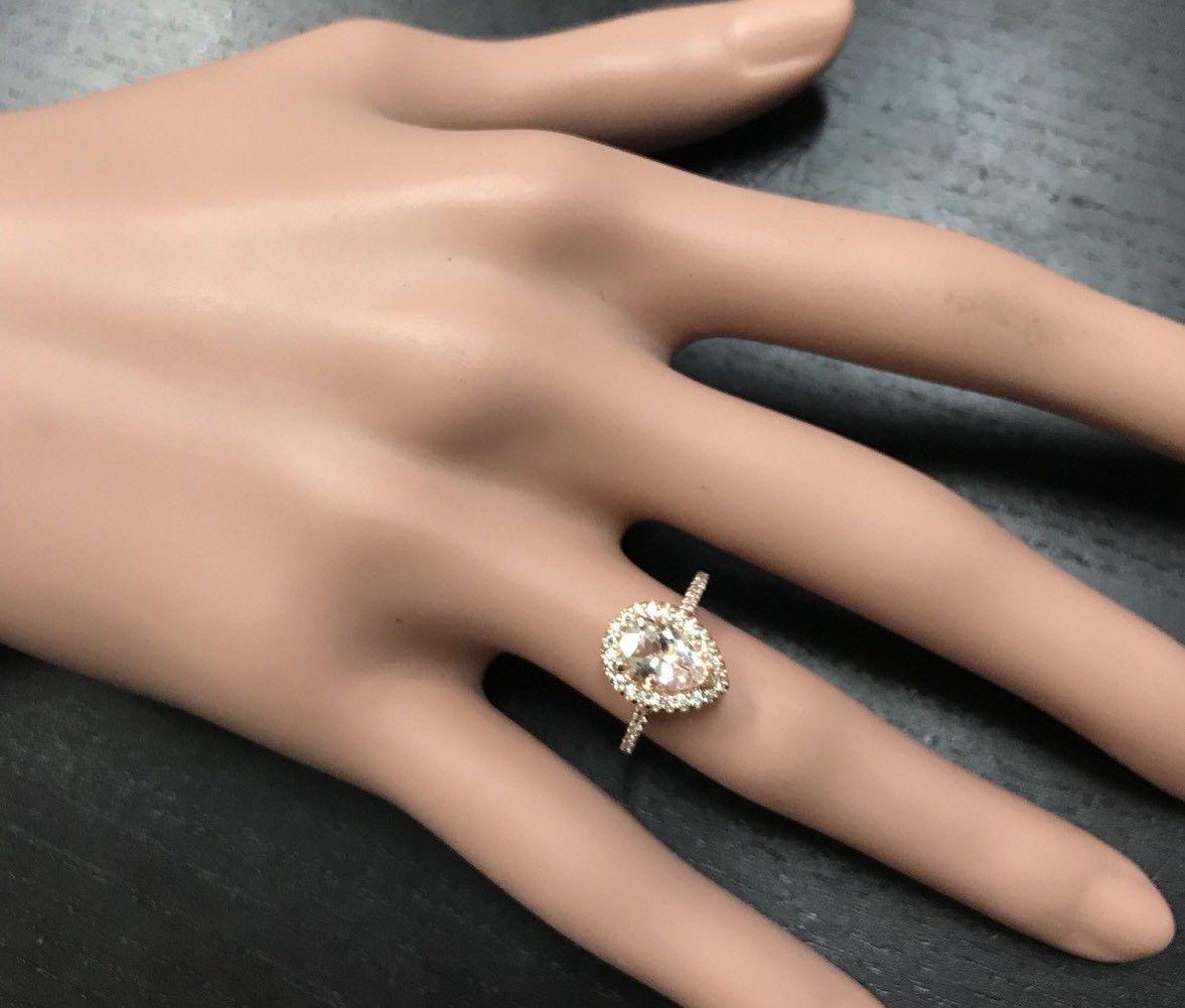1.40 Carat Exquisite Natural Morganite and Diamond 14 Karat Solid Rose Gold Ring For Sale 1