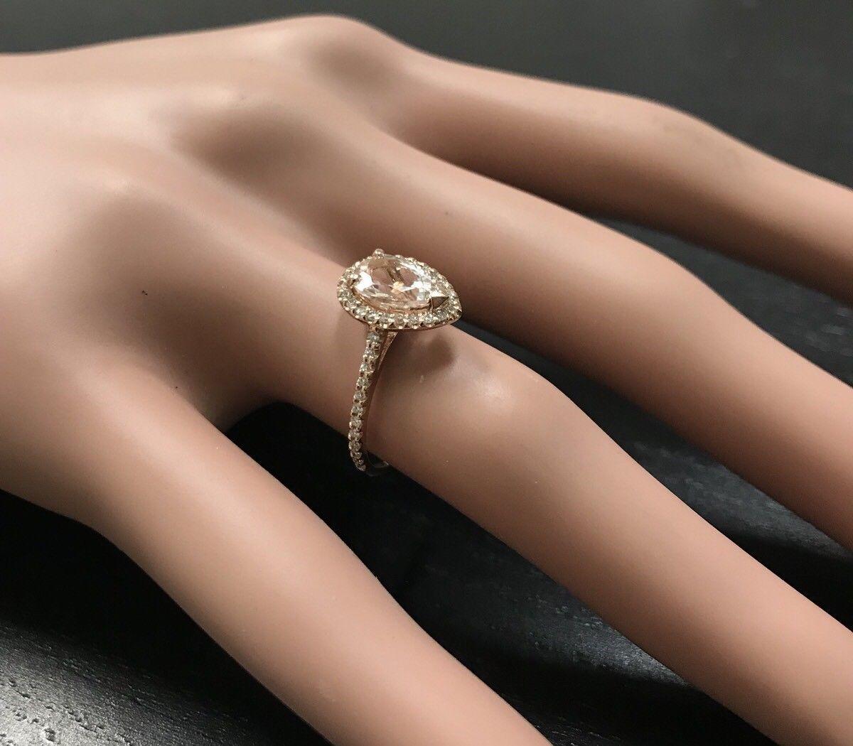 1.40 Carat Exquisite Natural Morganite and Diamond 14 Karat Solid Rose Gold Ring For Sale 3