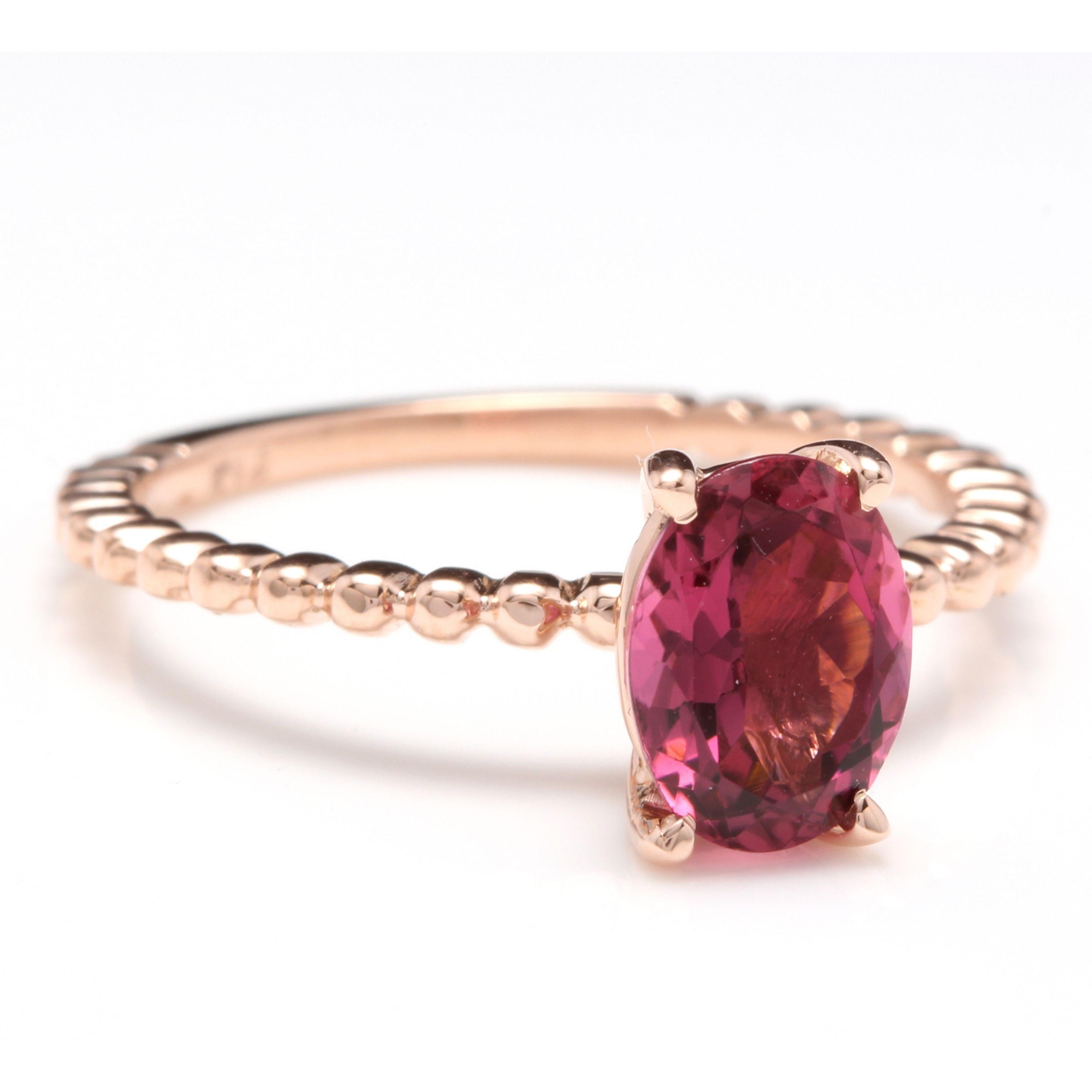 1.40 Carats Exquisite Natural Tourmaline 14K Solid Rose Gold Ring

Total Natural Tourmaline Weight is: Approx. 1.40 Carats

Tourmaline Measures: Approx. 8.00 x 6.00mm

Tourmaline Treatment: Heating

Ring size: 7 (we offer free re-sizing upon