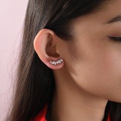 1.40 Carats Natural Diamond Ear Climber Earrings in 14K White Gold Fine Jewelry
