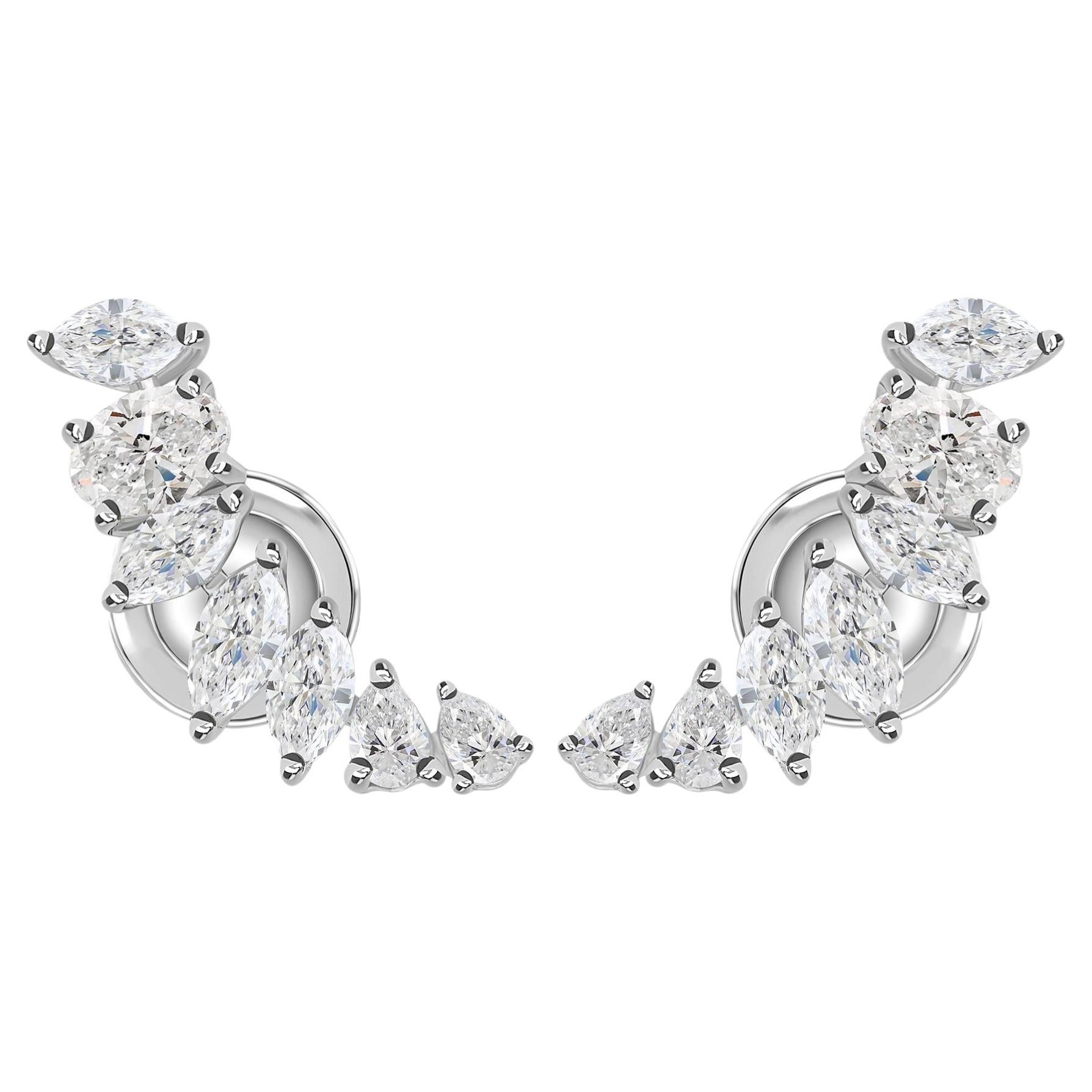 1.40 Carats Natural Diamond Ear Climber Earrings in 14K White Gold Fine Jewelry