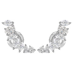 1.40 Carats Natural Diamond Ear Climber Earrings in 14K White Gold Fine Jewelry
