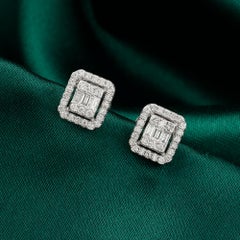 1.40 Carats Natural Diamond Ear Climber Earrings in 18K White Gold Fine Jewelry