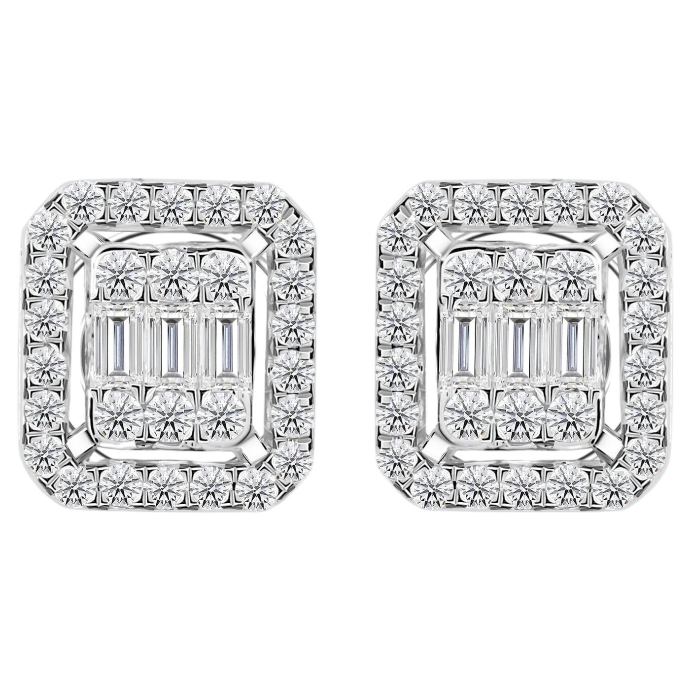 1.40 Carats Natural Diamond Ear Climber Earrings in 18K White Gold Fine Jewelry