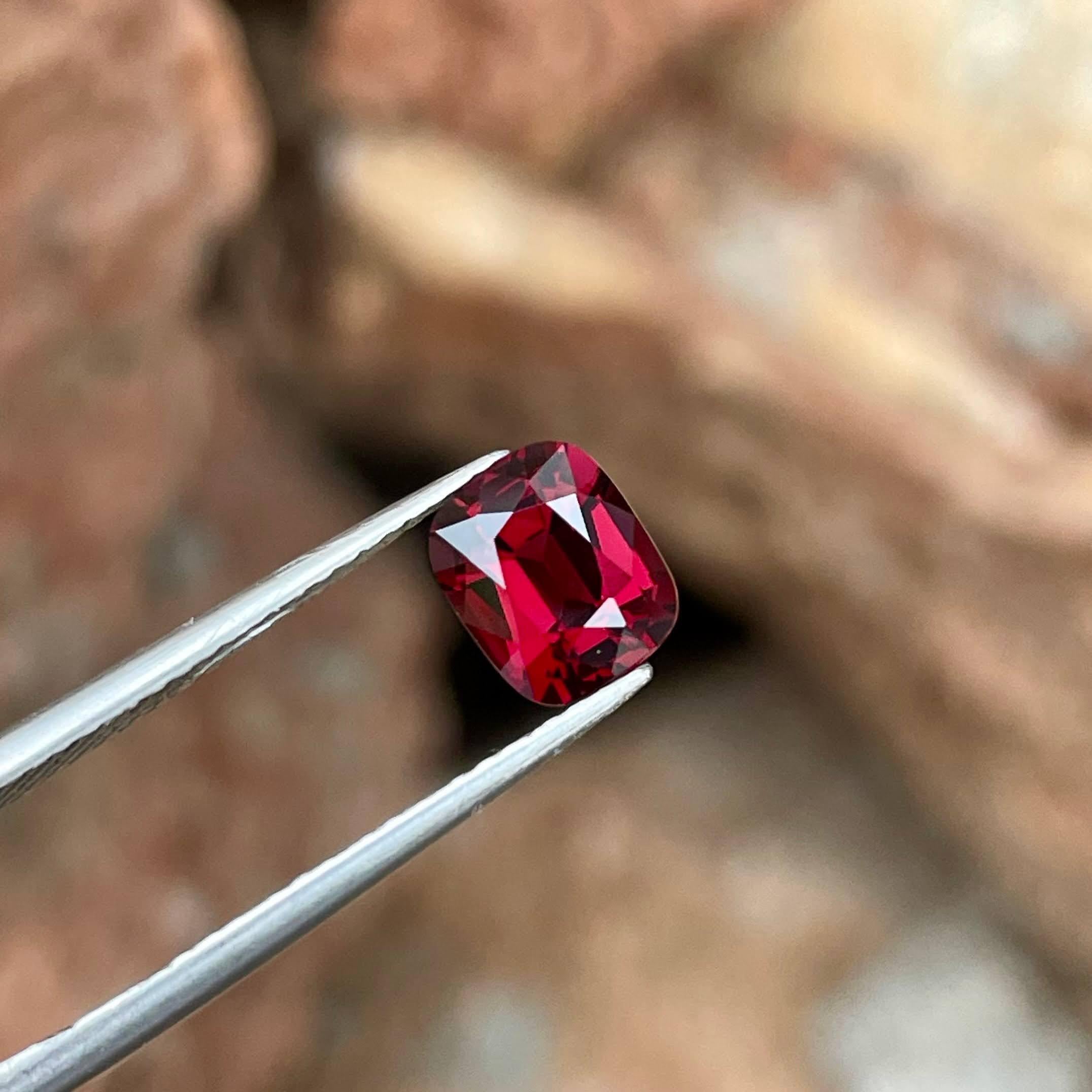 Weight 1.40 carats 
Dimensions 7.0x5.8x4.0 mm
Treatment none 
Origin Burma 
Clarity eye clean 
Shape cushion 
Cut fancy cushion




Behold the allure of this exquisite 1.40 carats Natural Red Burmese Spinel, a gemstone of unparalleled beauty and