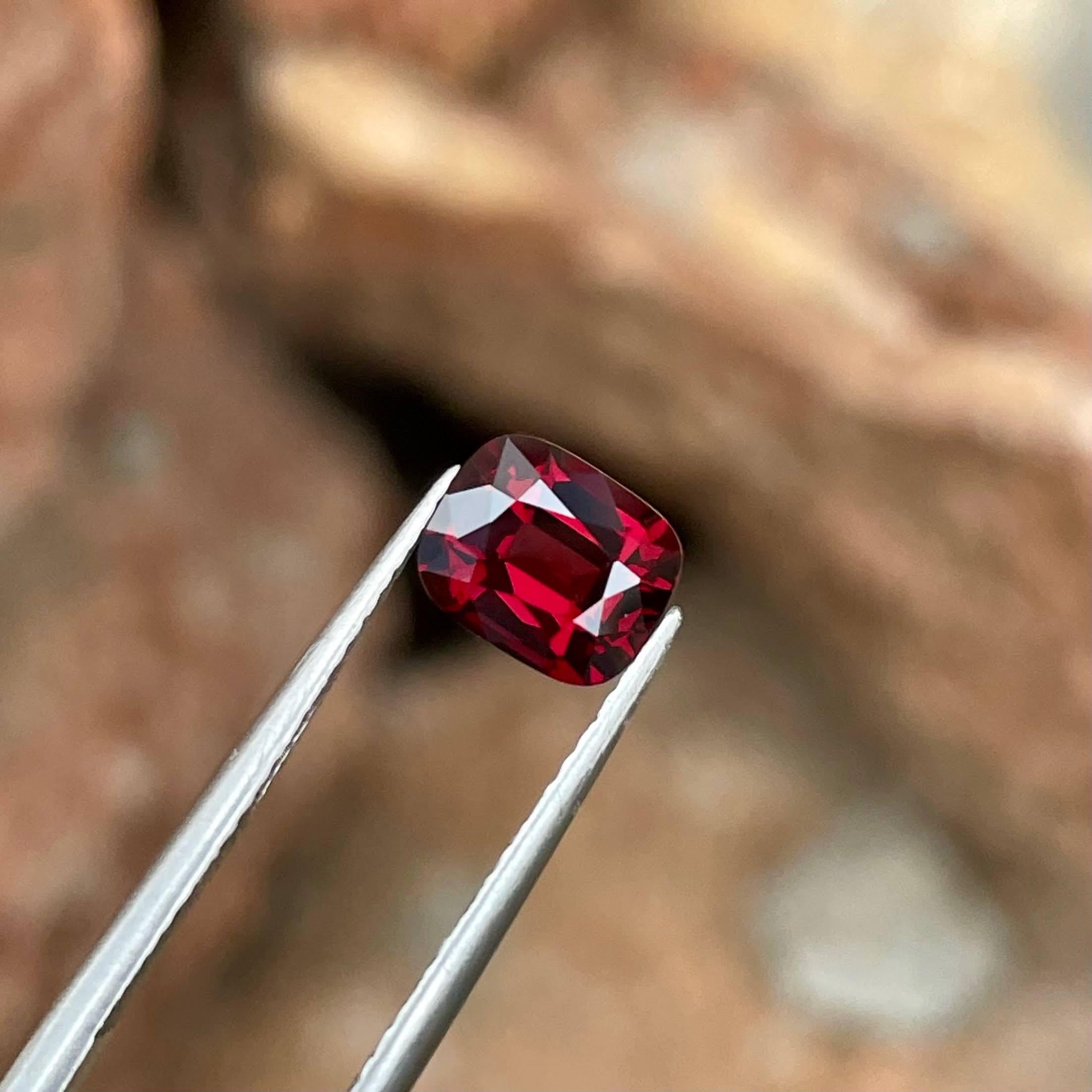Women's or Men's 1.40 Carats Natural Red Loose Burmese Spinel Stone Cushion Cut Gemstone For Sale