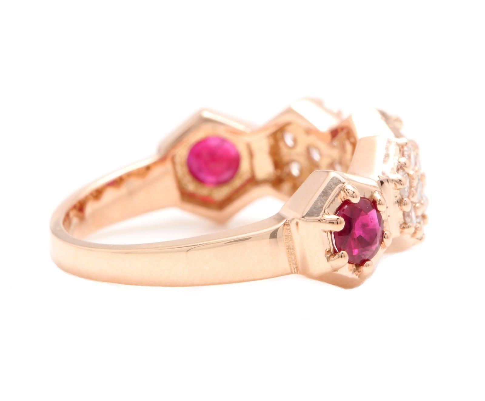Mixed Cut 1.40 Carats Natural Ruby and Diamond 14k Solid Rose Gold Ring For Sale