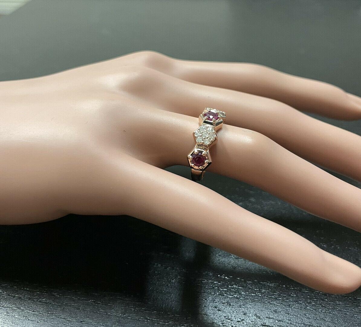 Women's 1.40 Carats Natural Ruby and Diamond 14k Solid Rose Gold Ring For Sale