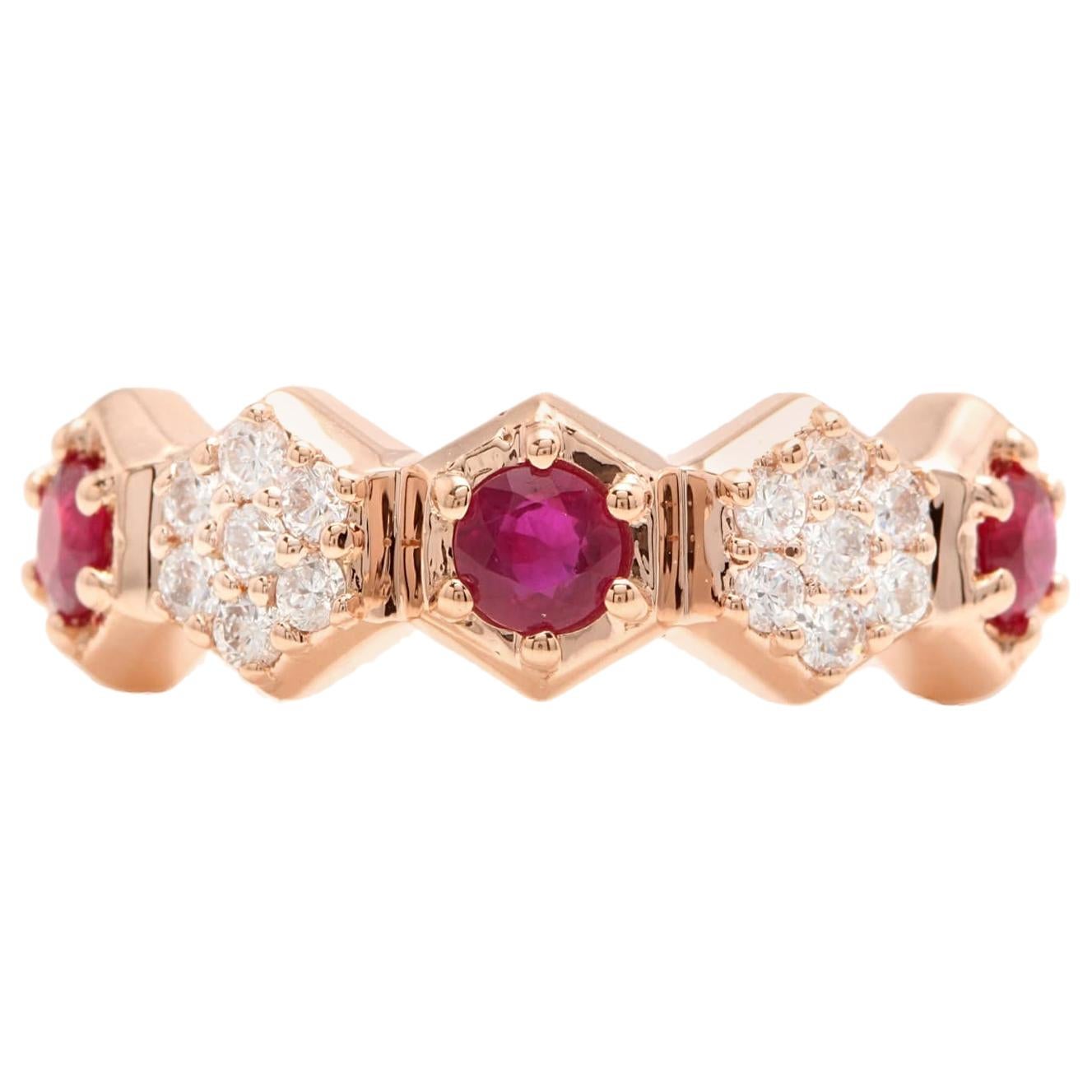 1.40 Carats Natural Ruby and Diamond 14k Solid Rose Gold Ring For Sale