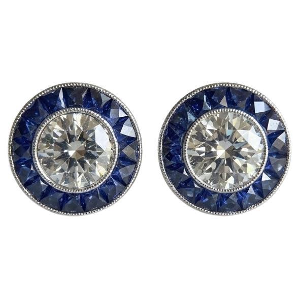 Orecchini con diamanti e zaffiri da 1,40 ct certificati GIA in oro bianco 18 carati