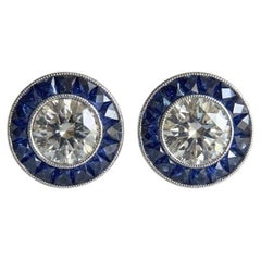 1.40 ct GIA-Certified Diamond and Sapphire Stud Earrings in 18k White Gold