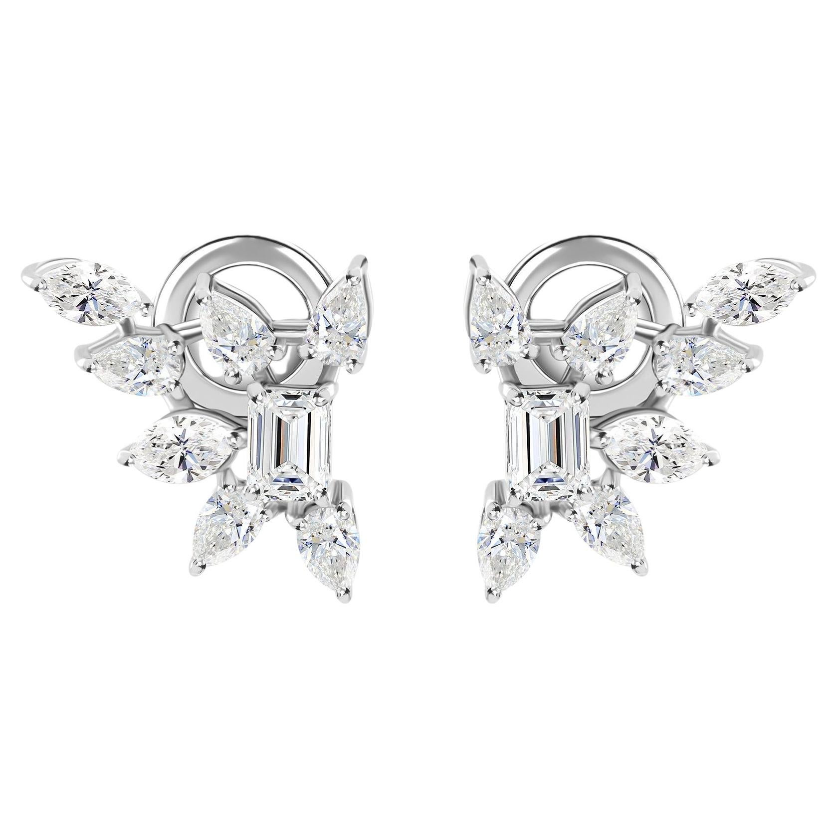 1.40 Ct Marquise Pear & Emerald Cut Diamond Cluster Stud Earrings 18K White Gold