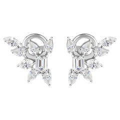 1.40 Ct Marquise Pear & Emerald Cut Diamond Cluster Stud Earrings 18K White Gold