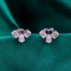 1.40 Ct Natural SI/GH Diamond Floral Cluster Stud Earrings in 18K White Gold