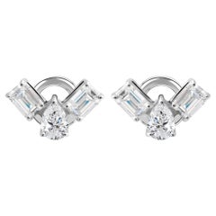 1.40 Ct Natural SI/GH Diamond Floral Cluster Stud Earrings in 18K White Gold