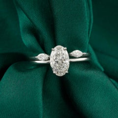 1.40 Ct Natural Oval Diamond Three-Stone Ring Set 18K White Gold