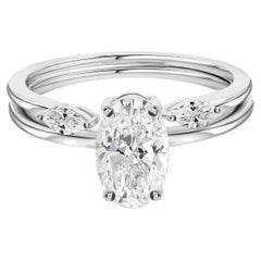 1.40 Ct Natural Oval Diamond Three-Stone Ring Set 18K White Gold