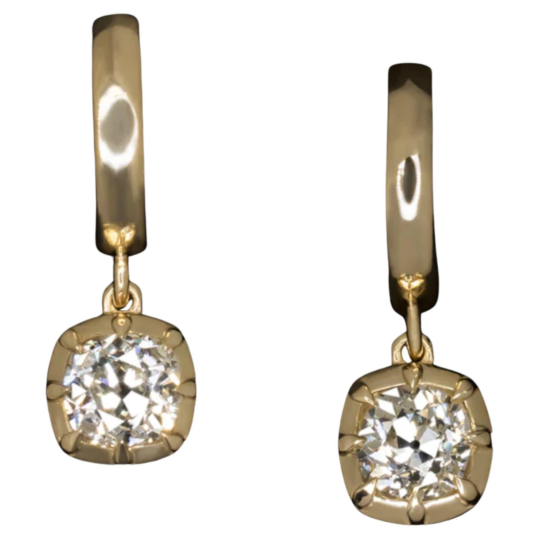 Taille vieille mine 1.40 Ct. Boucles d'oreilles en diamant taillé à l'ancienne en vente