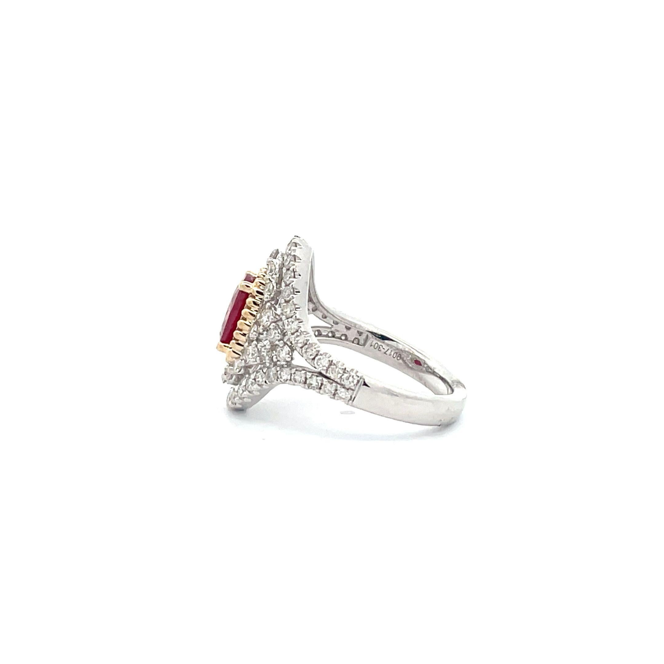 Oval Cut 1.40 Carat, Oval-Cut Ruby Diamond Cluster Halo Cocktail Engagement Ring