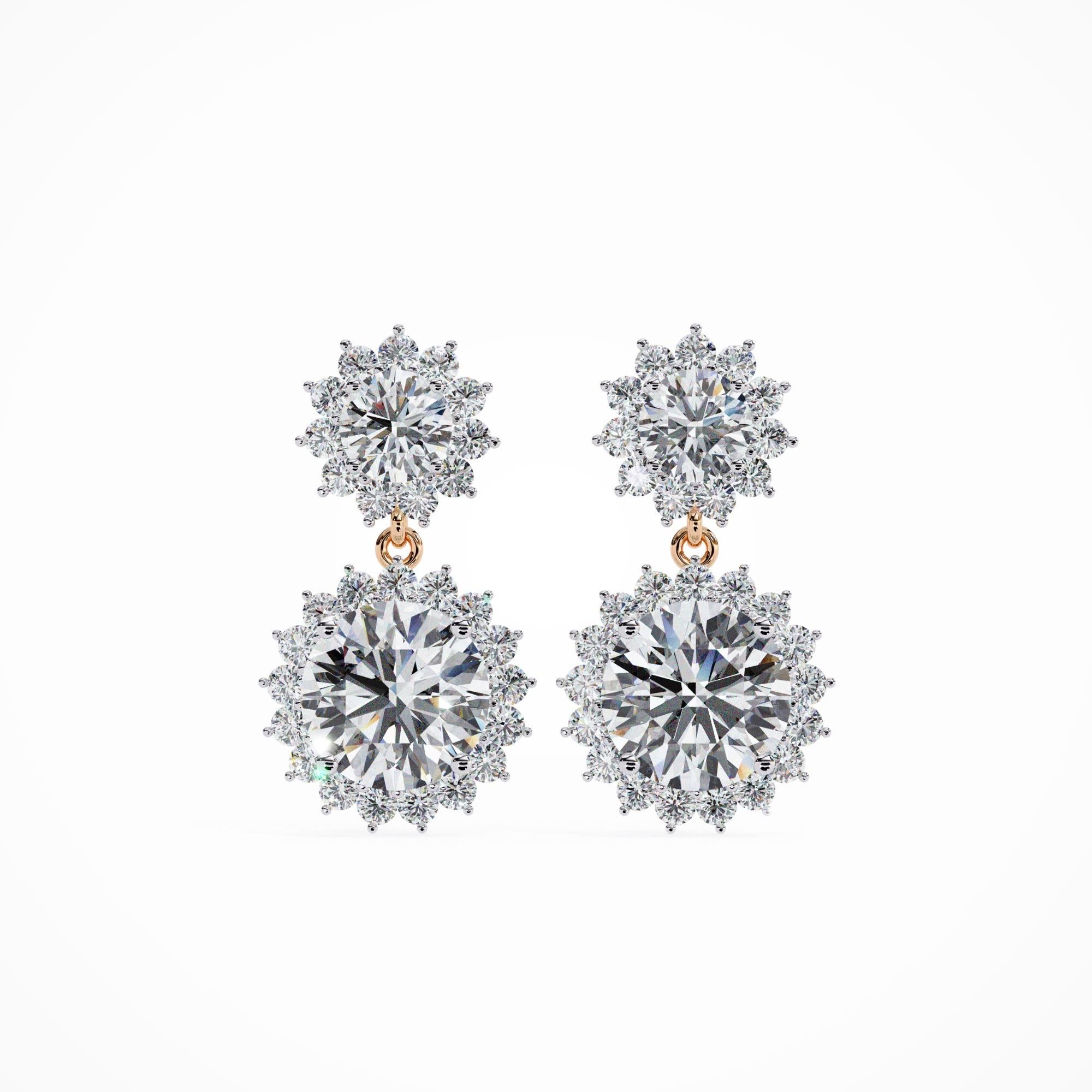 1.40 Ct TW, Diamond Drop Earrings, Flower Motif, Everyday Wear, 14K Gold  For Sale 6