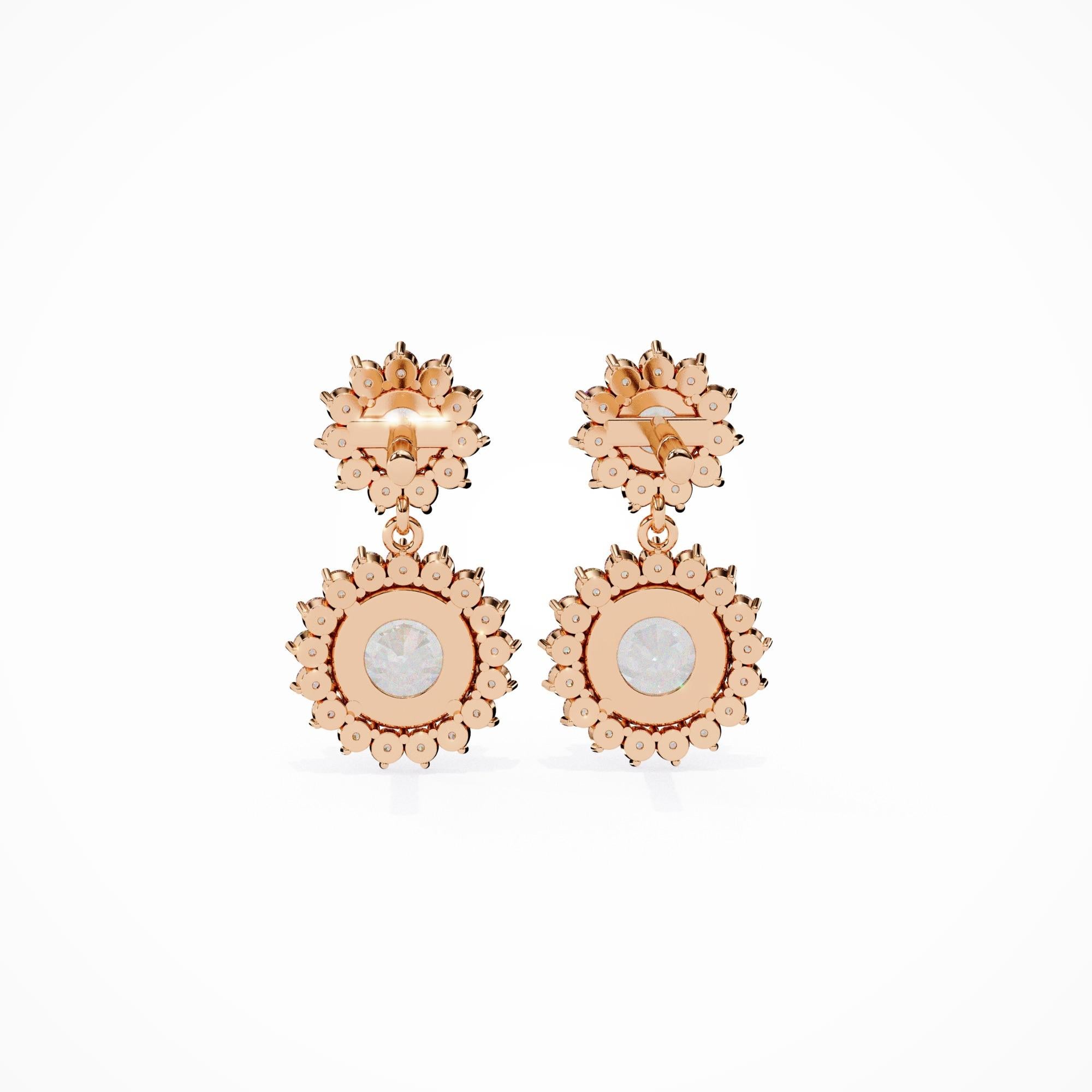 1.40 Ct TW, Boucles d'oreilles pendantes en diamant, Motif fleur, Porté tous les jours, Or 14K  en vente 7