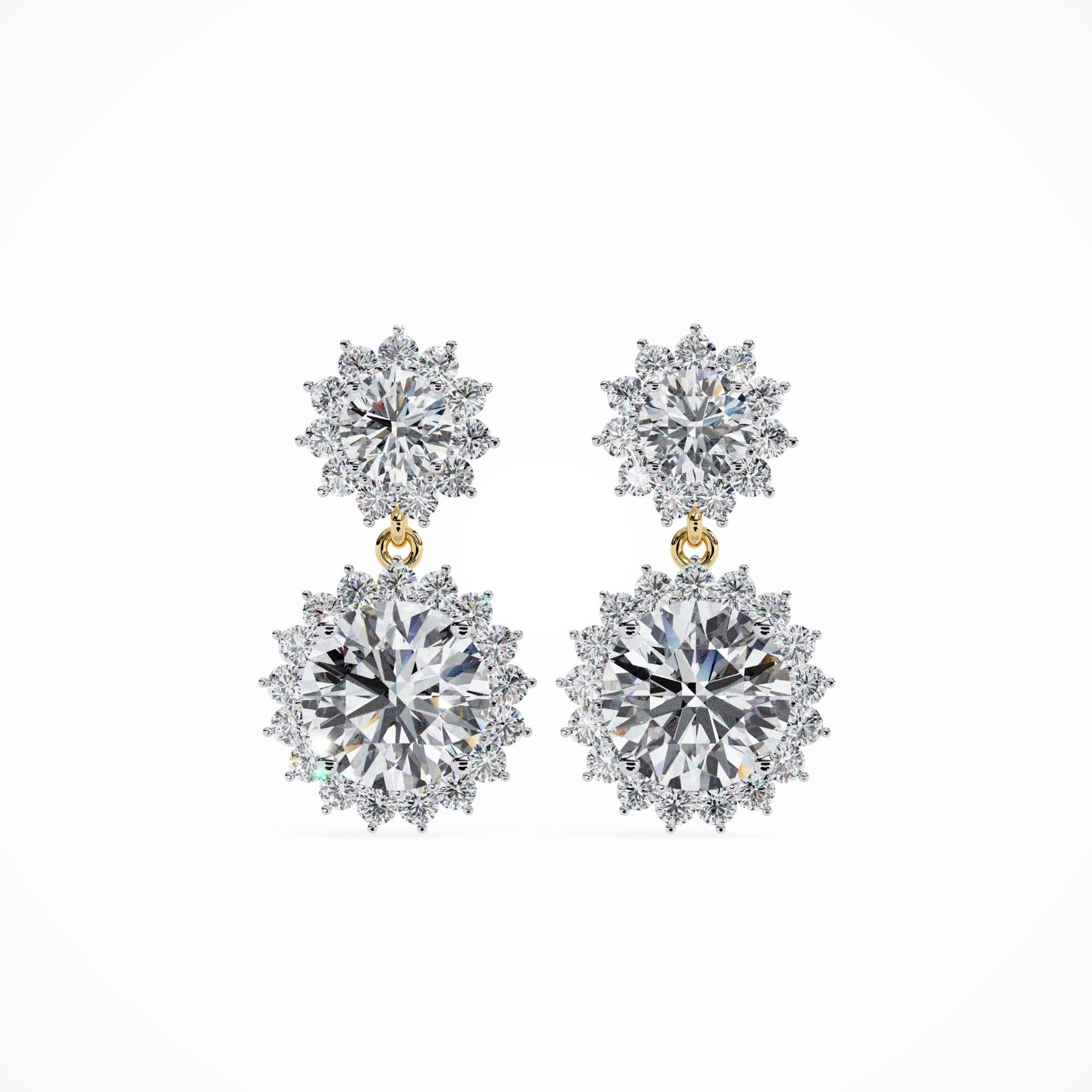 Taglio rotondo Orecchini a goccia con diamanti da 1,40 ct TW, motivo a fiore, da indossare tutti i giorni, oro 14K in vendita