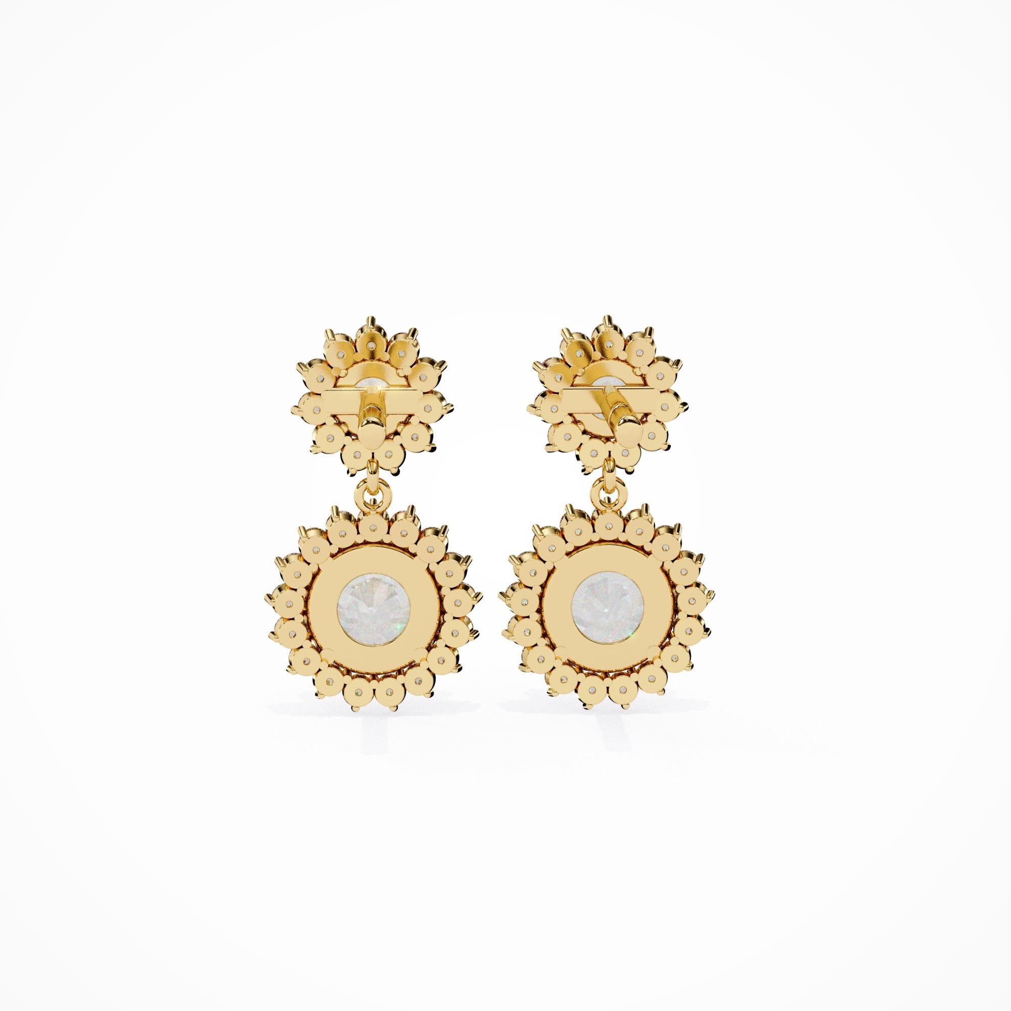Women's or Men's 1.40 Ct TW, Diamond Drop Earrings, Flower Motif, Everyday Wear, 14K Gold  For Sale